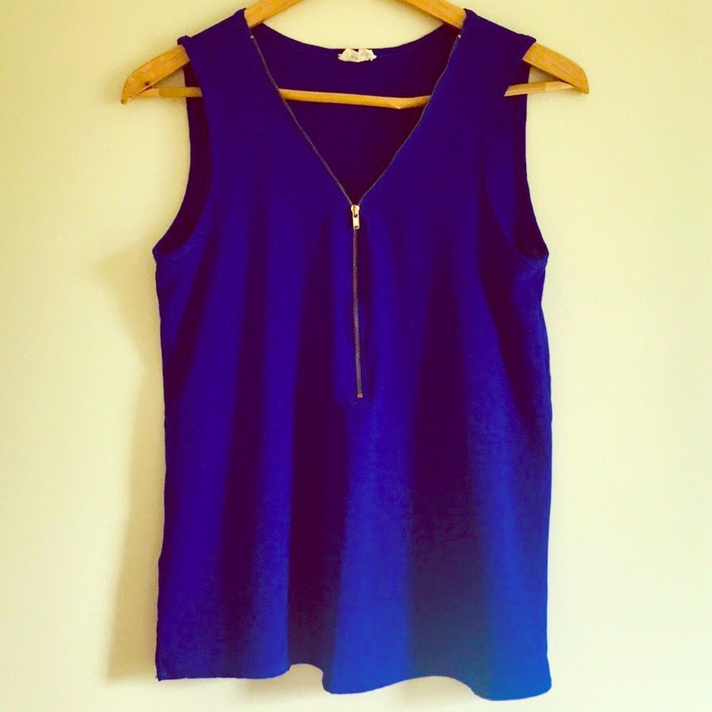 ROYAL BLUE TOVIA ZIP FRONT SLEEVELESS BLOUSE TOP